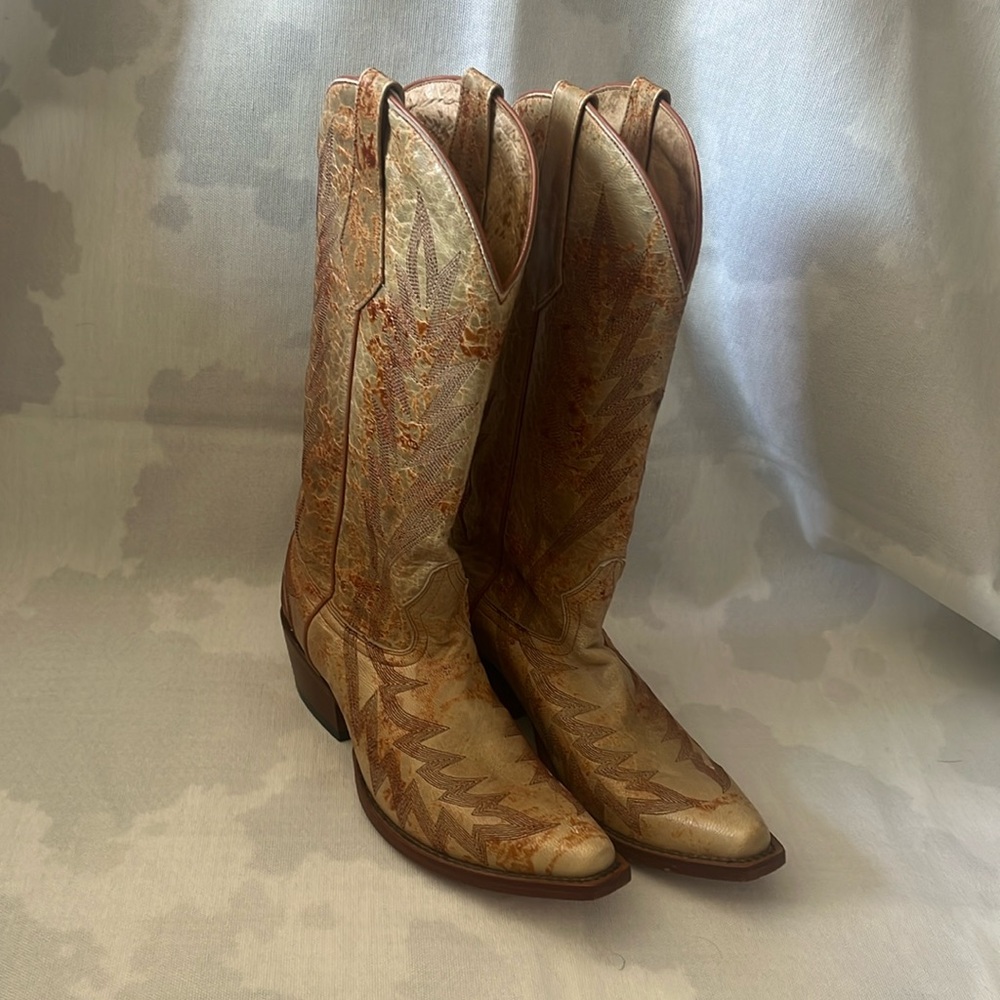 Johnny Ringo Gold and Brown Embroidered Western Knee-High Boots